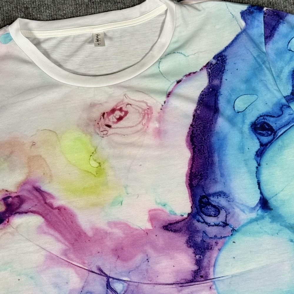 Pixie Lady Shirt Womens 2XL Watercolor Art Short Sleeve Stretch Tee Top Colorful